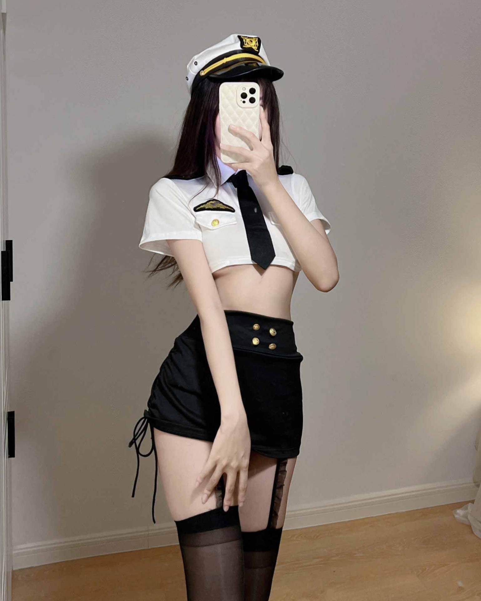 Shelby Pilot Roleplay Lingerie Set With Stocking, Hat And Tie - Sinderella