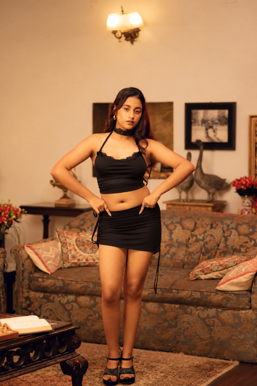 Silvat — Three-Piece Halter Top, Skirt & Blindfold Set