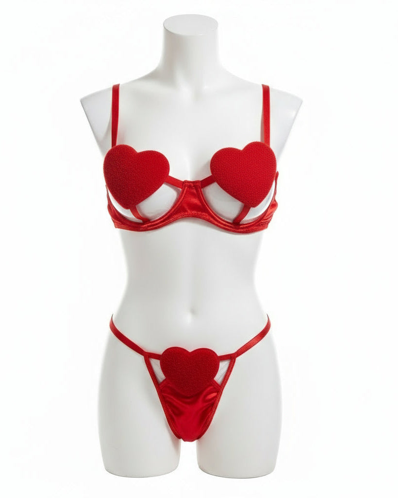 Softcore Fantasy Heart Satin Lingerie Set - Sinderella