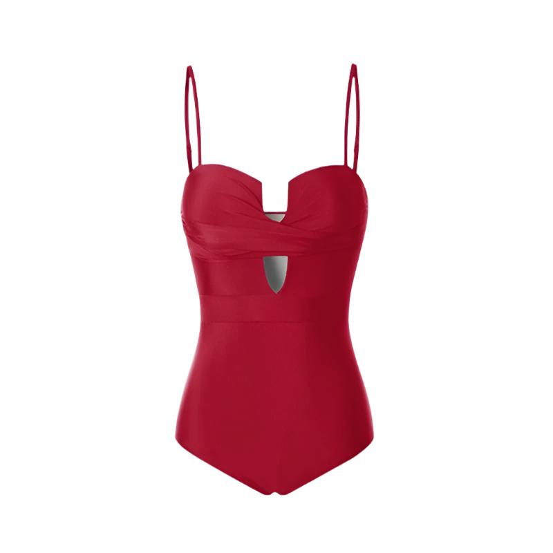 Solid Color Monokini With Spaghetti Strap By Sinderella - Sinderella