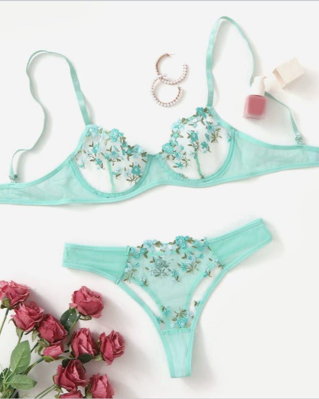 Stop & Stare Sheer Mesh Bra & Thong Lingerie - Sinderella