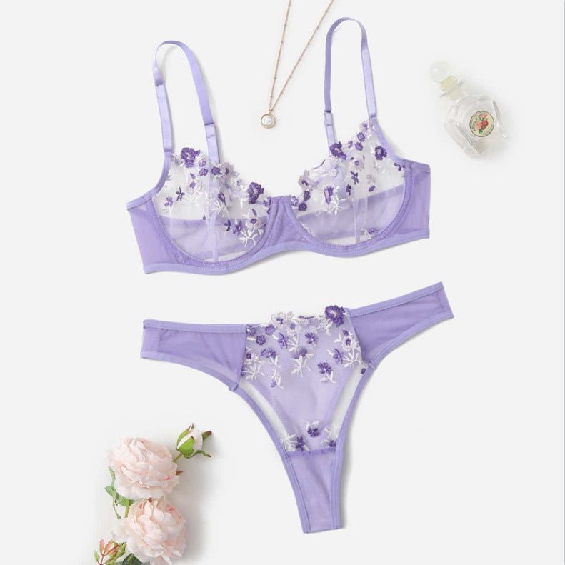 Stop & Stare Sheer Mesh Bra & Thong Lingerie - Sinderella