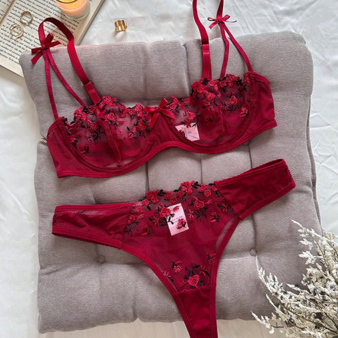 Stop & Stare Sheer Mesh Bra & Thong Lingerie - Sinderella