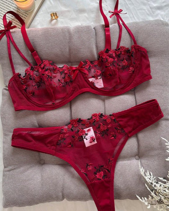 Stop & Stare Sheer Mesh Bra & Thong Lingerie - Sinderella
