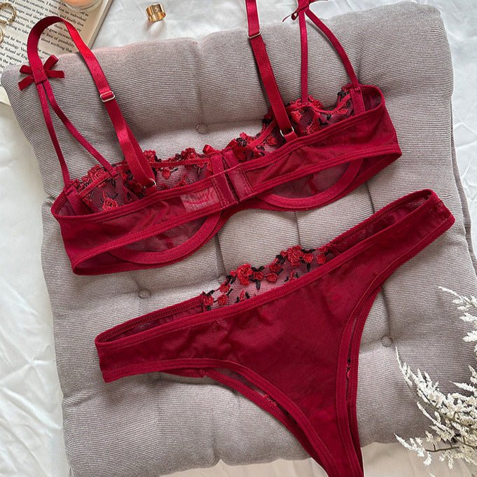 Stop & Stare Sheer Mesh Bra & Thong Lingerie - Sinderella