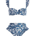 Three Peice Ruffle Trim High Waisted Bikini Set With Tie Around Skirt By Sinderella - Sinderella