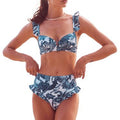 Three Peice Ruffle Trim High Waisted Bikini Set With Tie Around Skirt By Sinderella - Sinderella