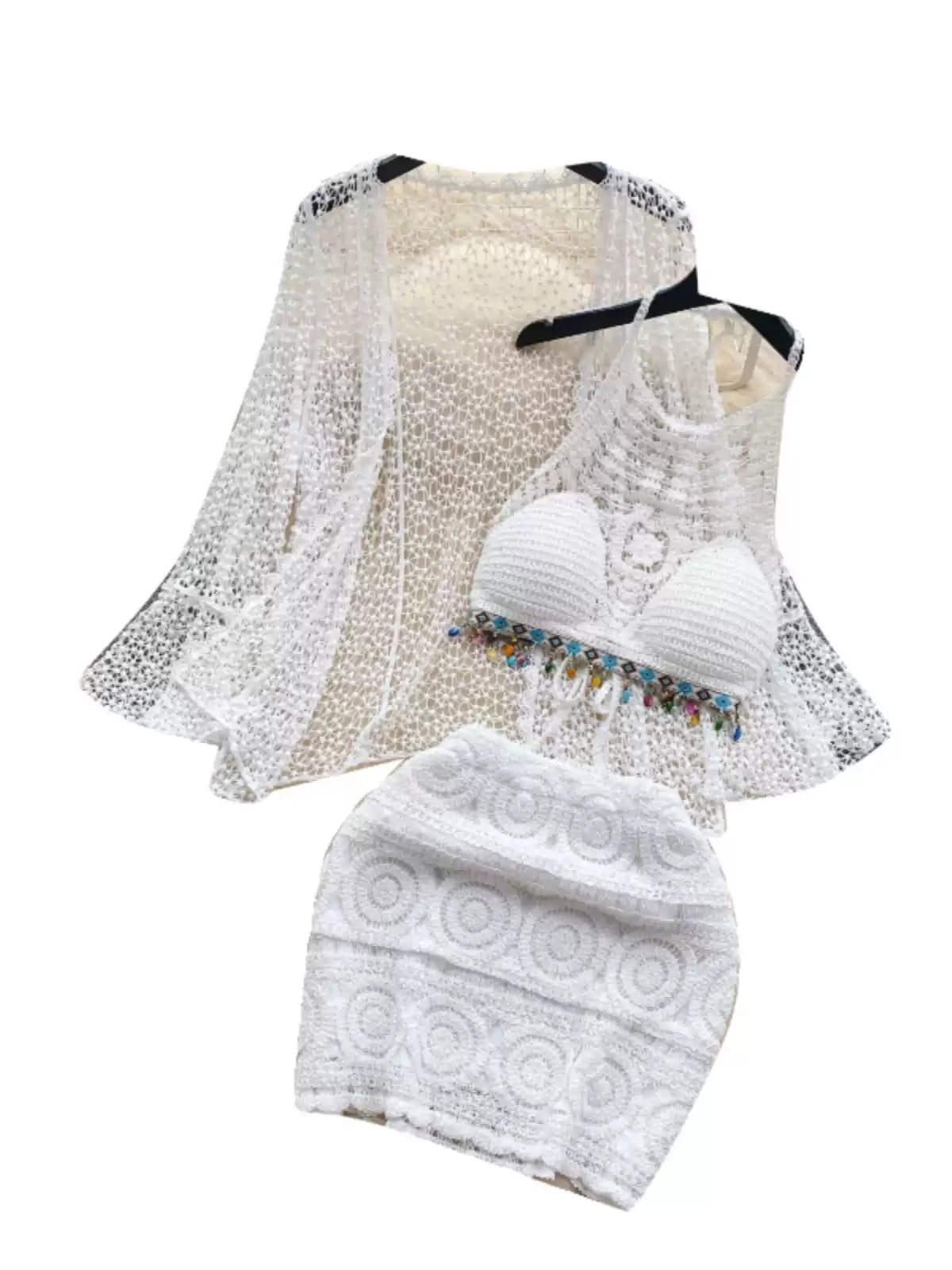 Three Piece Crochet Beach Resort Set - Sinderella