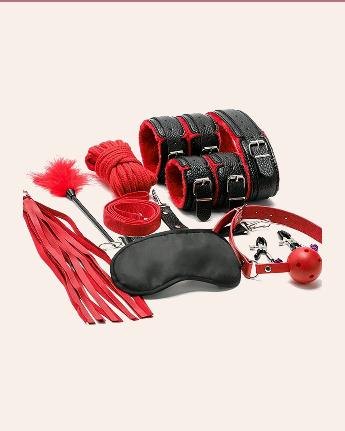 Take Control Of Every Moment – 10 Piece Set with Choker, Blindfold & Flogger