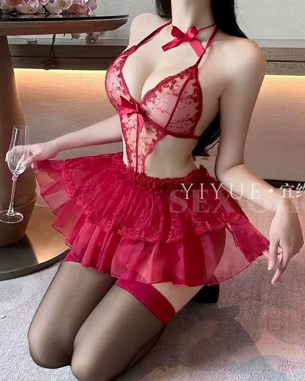 Trouble In Tulle Bow Lace Babydoll Lingerie - Sinderella