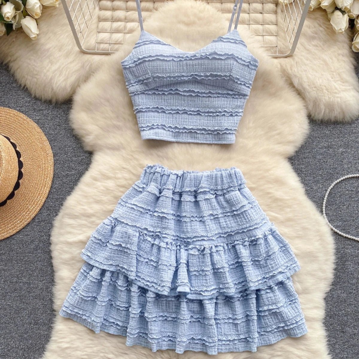 Two Piece Skirt and Top Resort Beach Wear Set - Sinderella