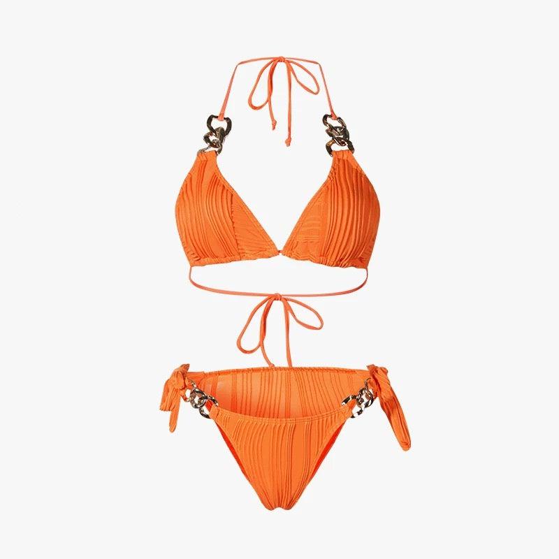 Two Piece Tie Up With Golden Rings Swimwear By Sinderella - Sinderella