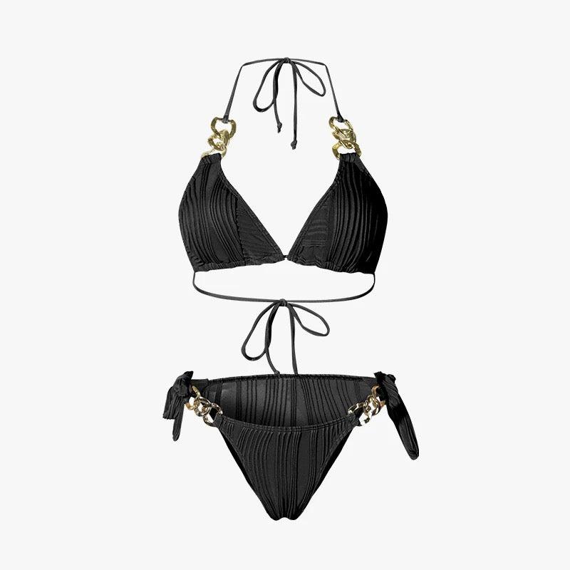 Two Piece Tie Up With Golden Rings Swimwear By Sinderella - Sinderella