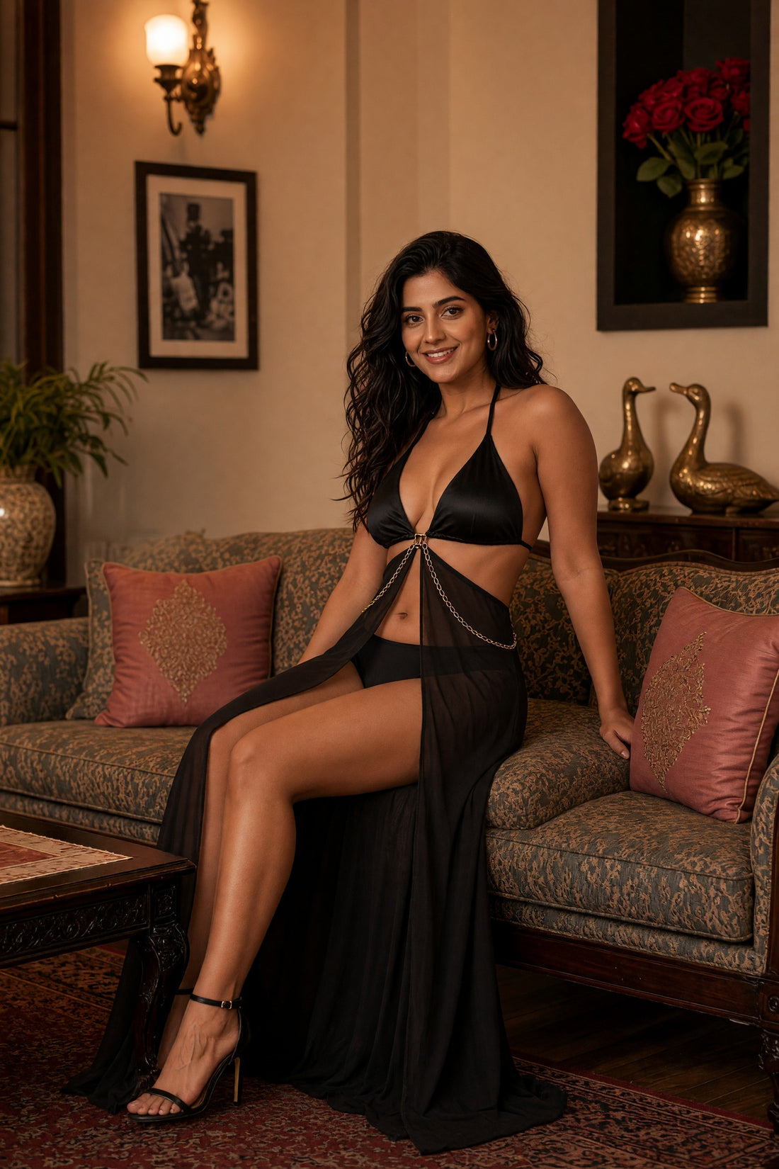 Harsingar — Mesh and Satin Long Lingerie Set