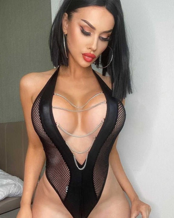 Chamak — Lace & Mesh Chain Bodysuit