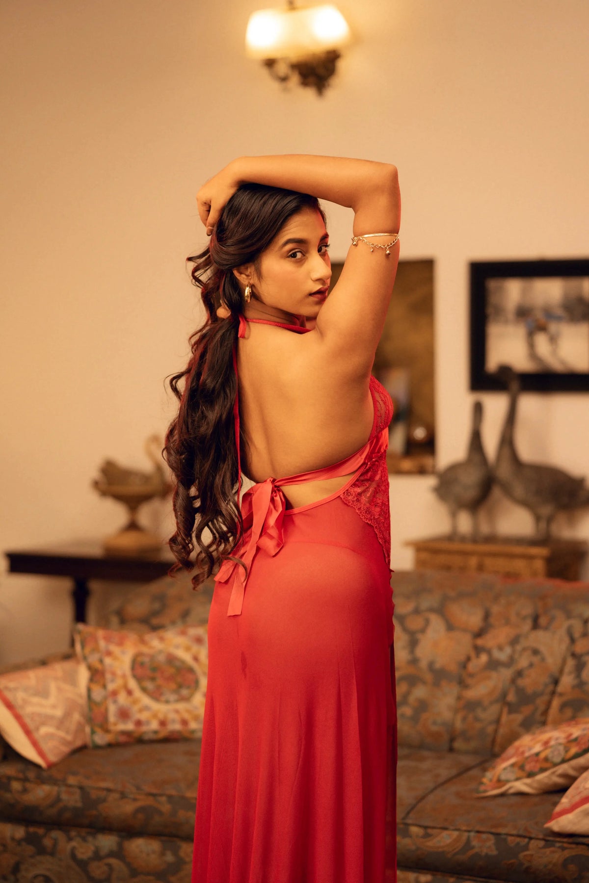 Himmat two-piece lace sheer side-slit dress & panty set, photo 9
