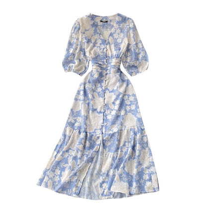 Adele V Neck Floral A Line Dress - Sinderella