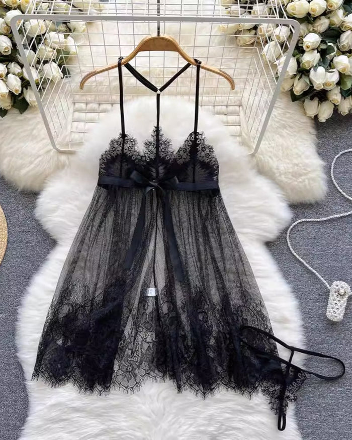 Dhoop — Two-Piece Lace Mesh Babydoll & Panty Set