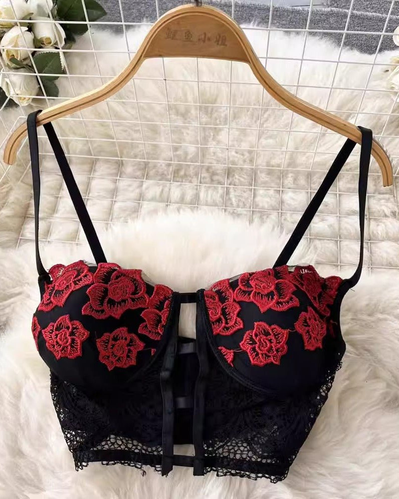 Cabello Two Piece Floral Embroidered Bustier Lingerie - Sinderella