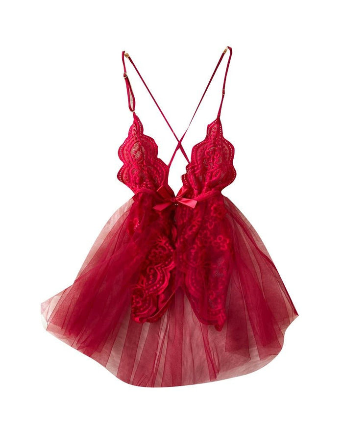 Savera — Two-Piece Lace Mesh Babydoll & Panty Set