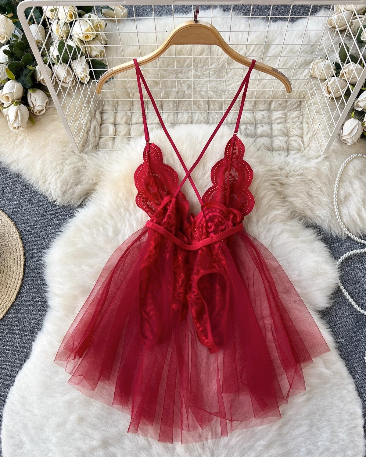 Savera — Two-Piece Lace Mesh Babydoll & Panty Set