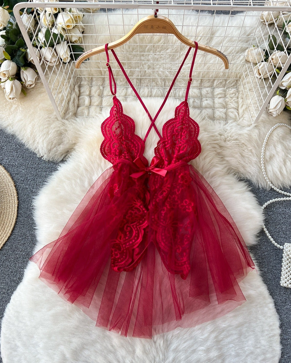 Savera — Two-Piece Lace Mesh Babydoll & Panty Set