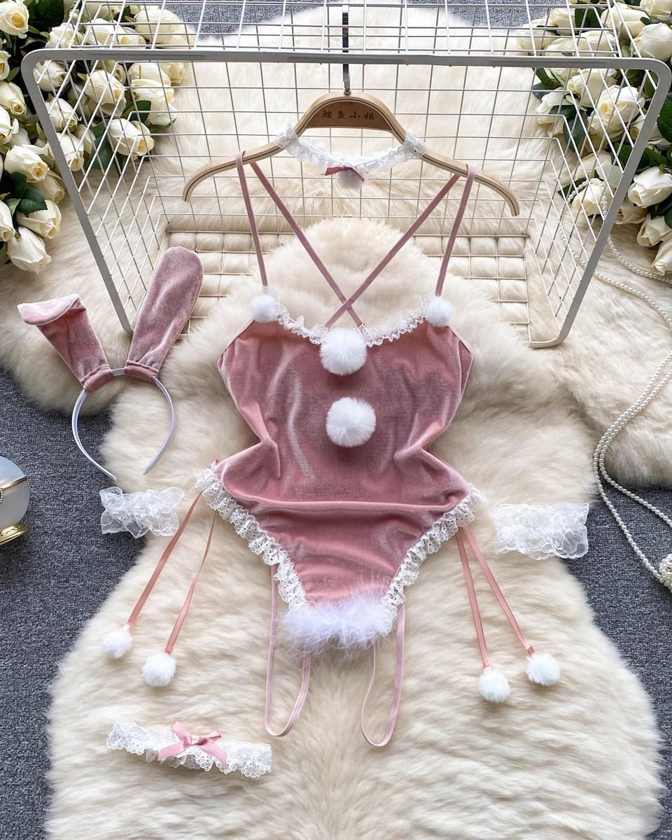 Cheery Velvet Babydoll Lingerie Set - Sinderella