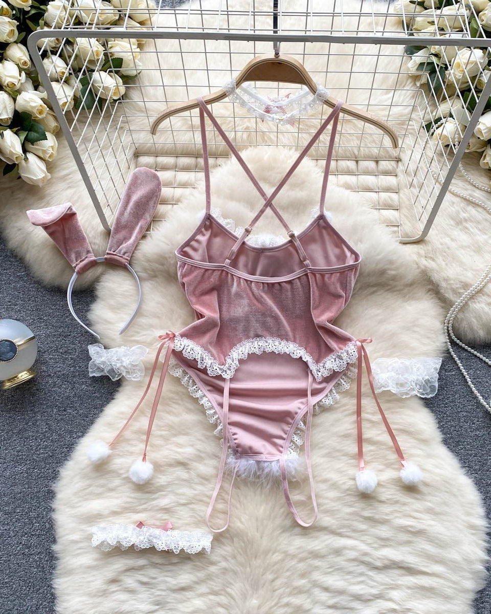 Cheery Velvet Babydoll Lingerie Set - Sinderella