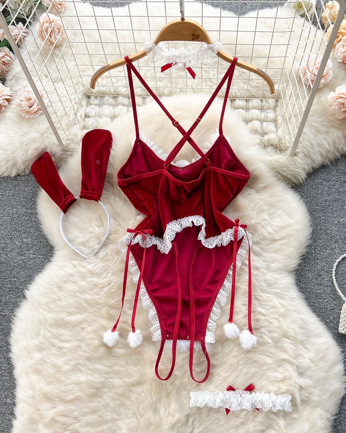 Cheery Velvet Babydoll Lingerie Set - Sinderella