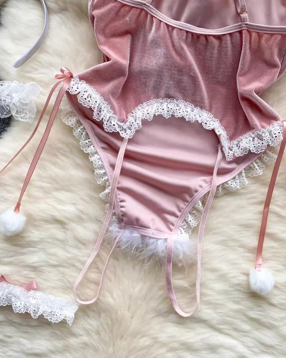 Cheery Velvet Babydoll Lingerie Set - Sinderella