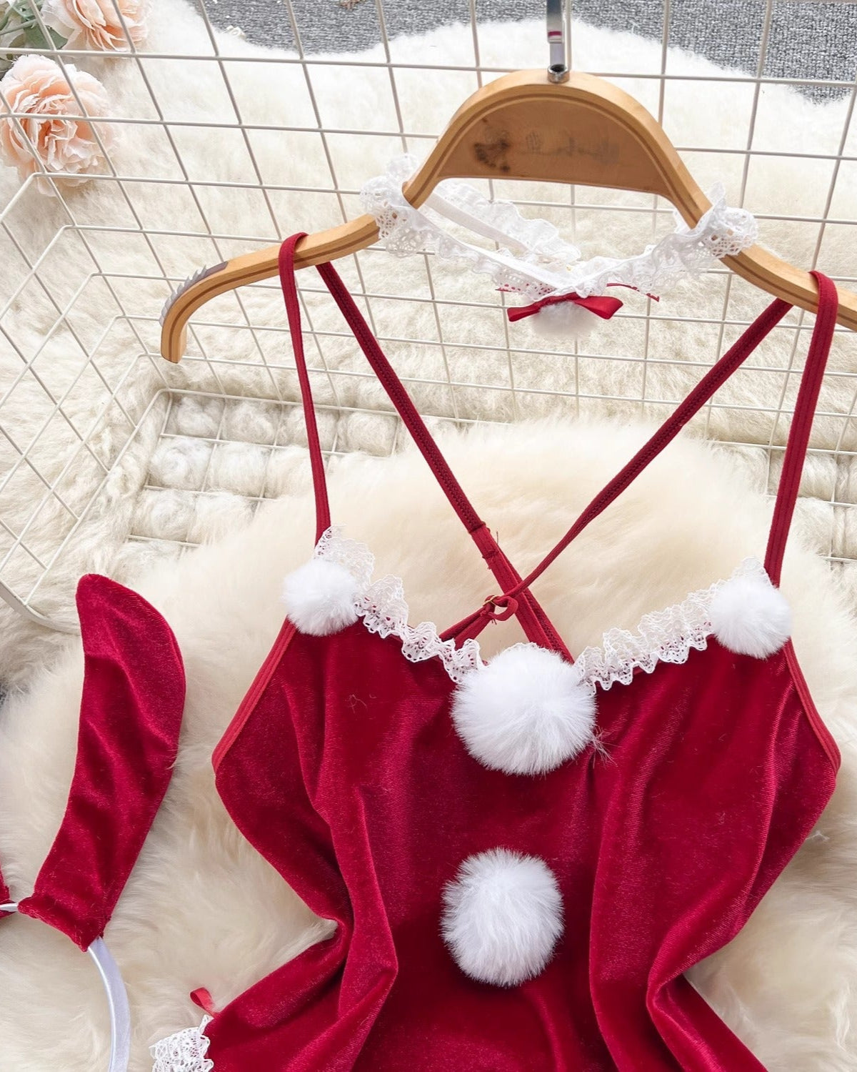 Cheery Velvet Babydoll Lingerie Set - Sinderella