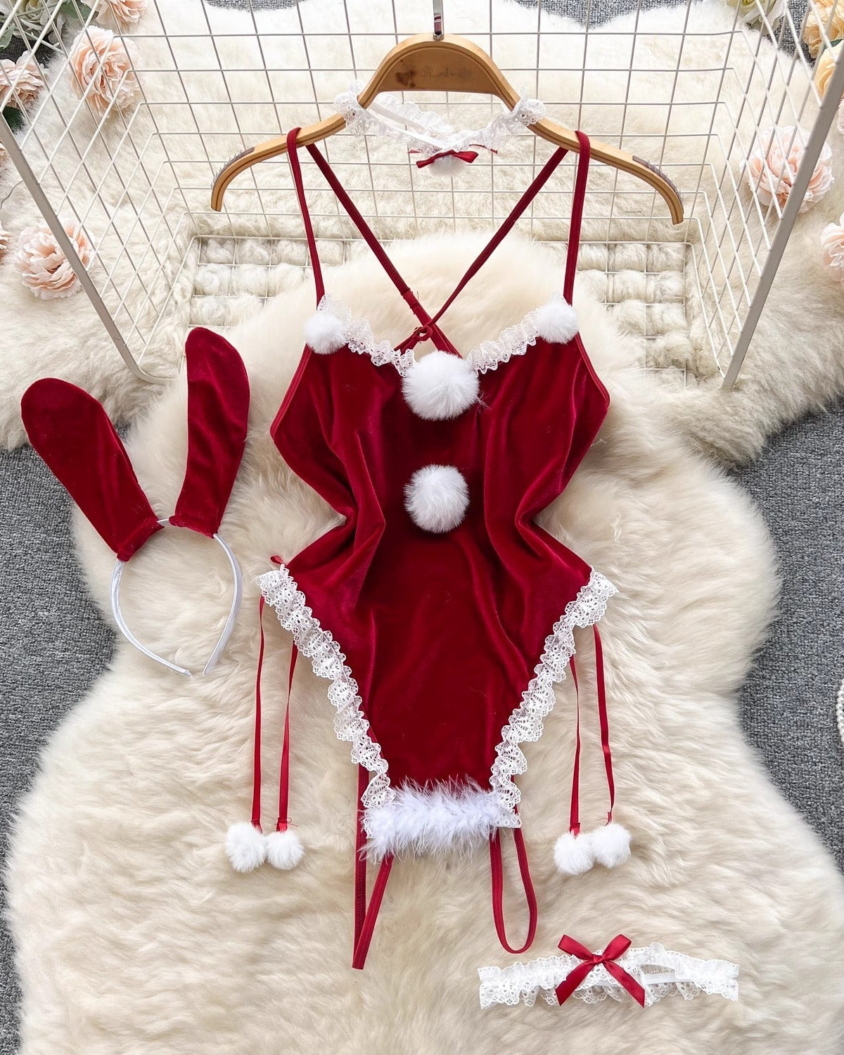 Cheery Velvet Babydoll Lingerie Set - Sinderella
