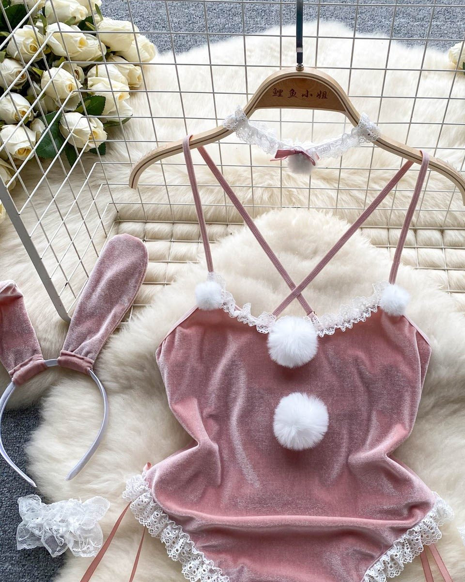 Cheery Velvet Babydoll Lingerie Set - Sinderella