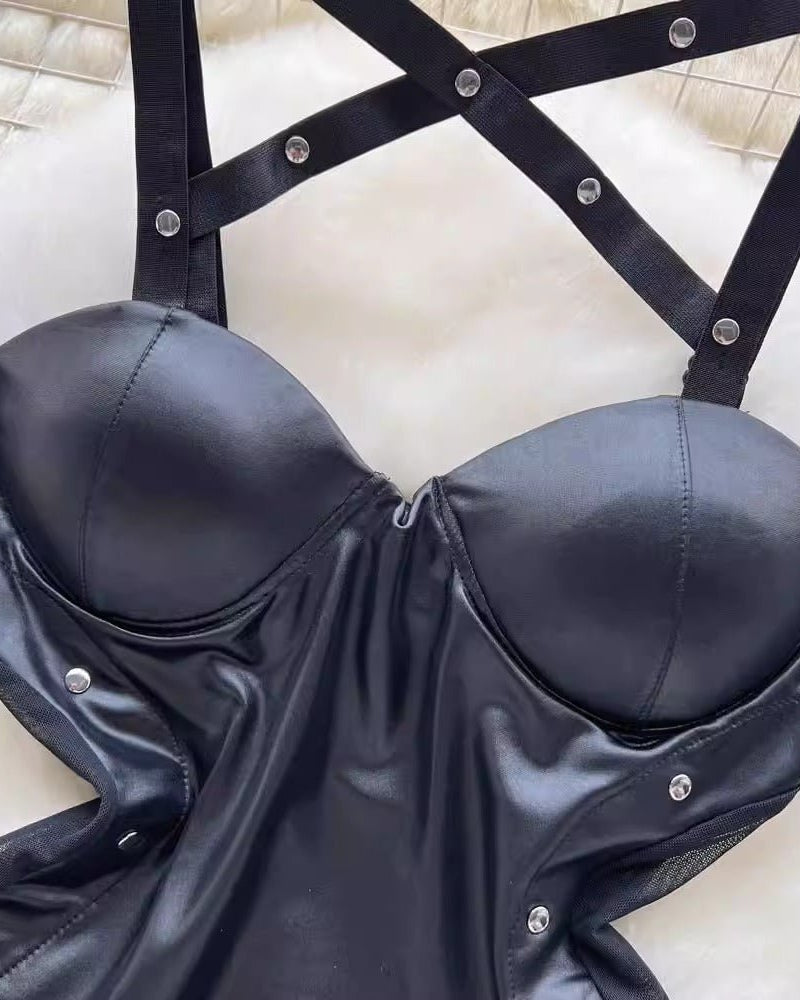 PU Leather One-Piece Erotic Sexy Lingerie