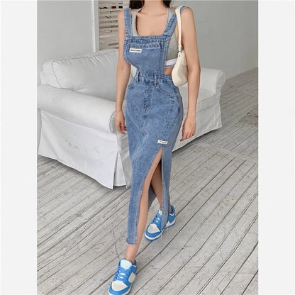 Dorothy Denim Slit Skirt Dungaree - Sinderella