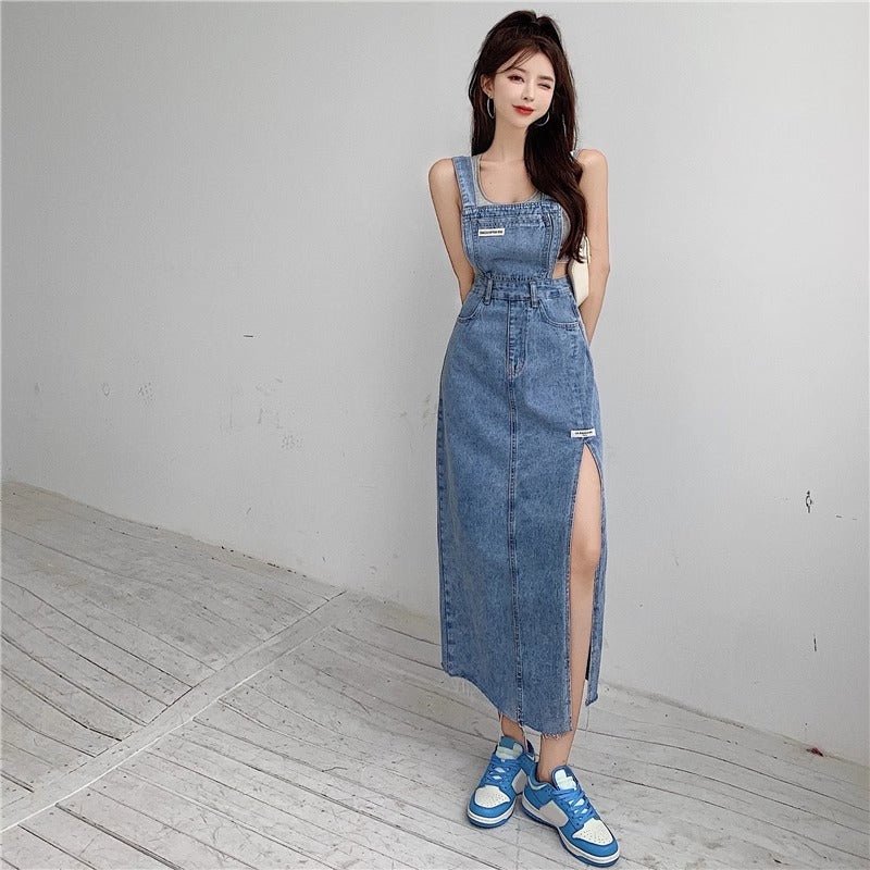 Dorothy Denim Slit Skirt Dungaree - Sinderella