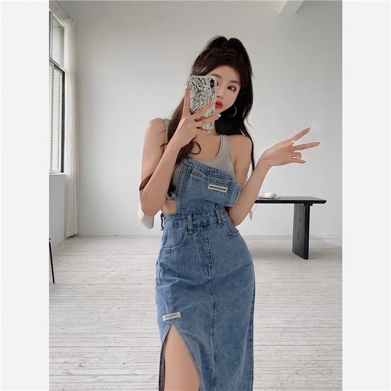 Dorothy Denim Slit Skirt Dungaree - Sinderella