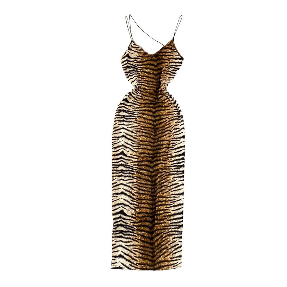 Elsa Animal Printed Slim V-Neck Sleeveless Velvet Dress - Sinderella