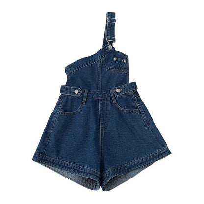 Gloria One Shoulder Short Denim Dungaree - Sinderella