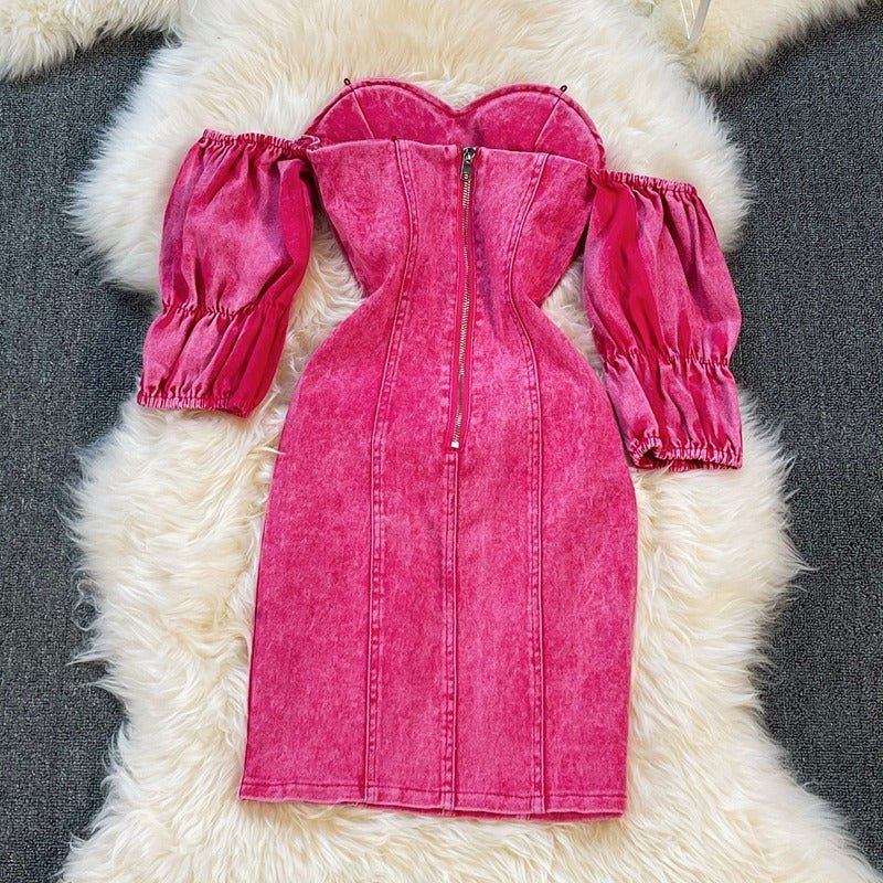 Hazel Strapless Pink Denim Dress - Sinderella