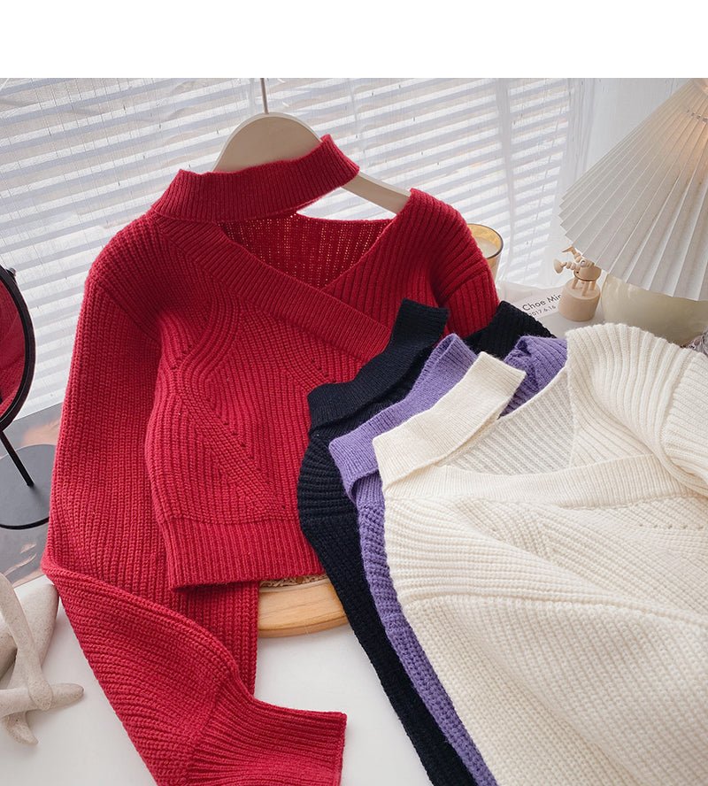 Jade Halter Neck Long Sleeved Sweater Top - Sinderella