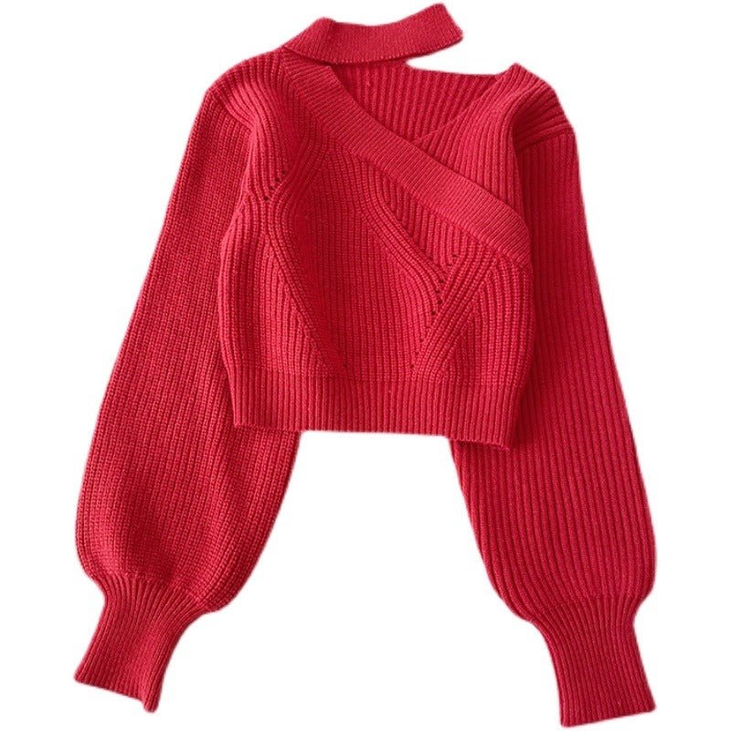 Jade Halter Neck Long Sleeved Sweater Top - Sinderella