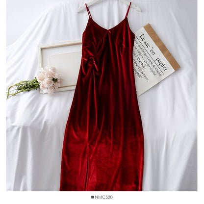 Kelly V Neck Slit Velvet Dress - Sinderella