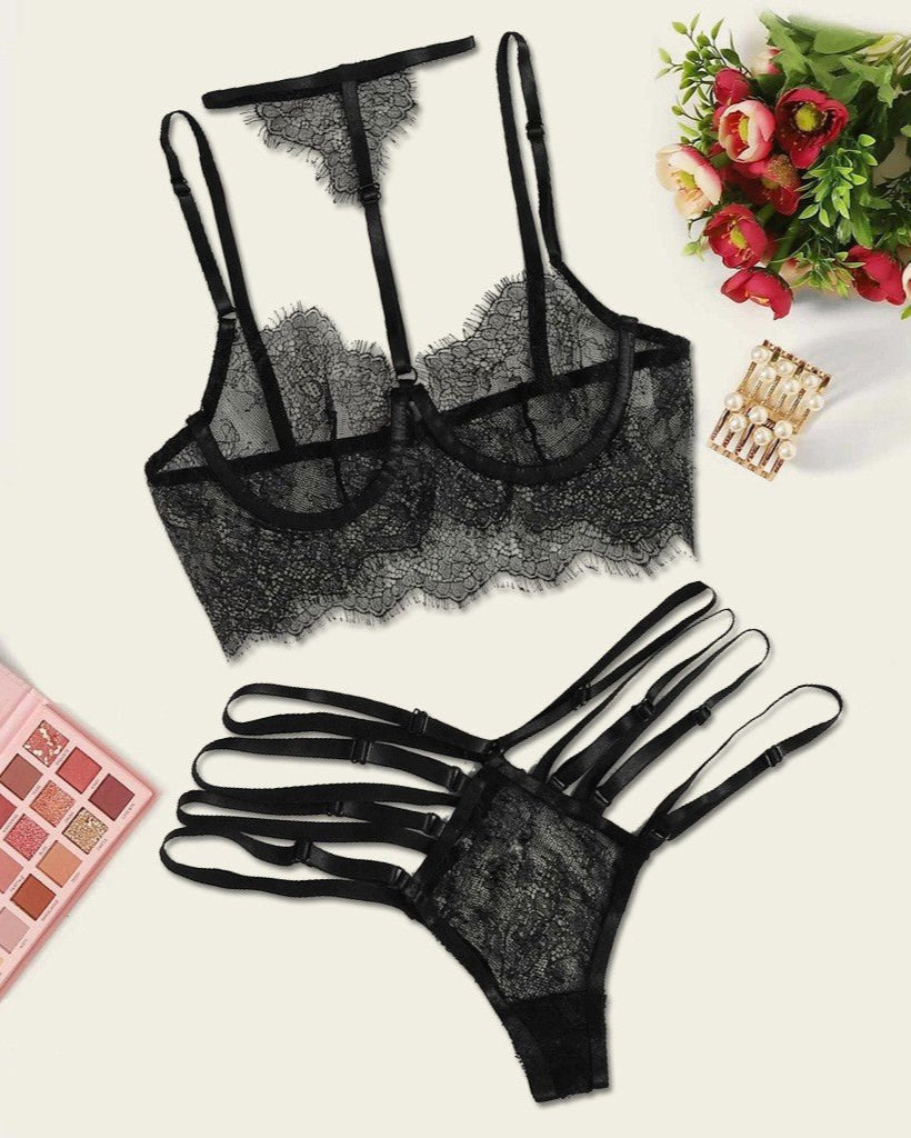 Kavita — Two-Piece Strappy Lace Bralette & Panty Set