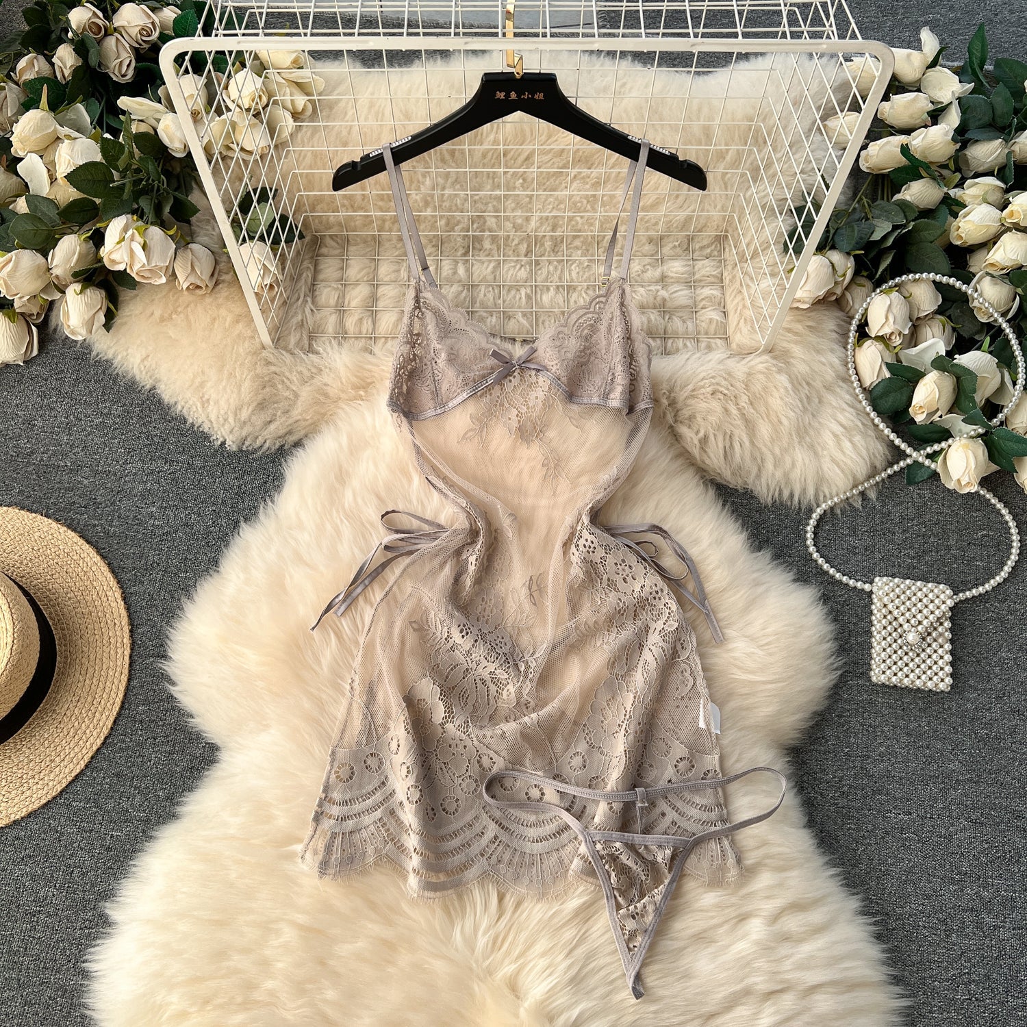 Lauren Two Piece Lace Mesh Lingerie Set - Sinderella