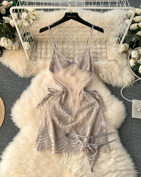 Lauren Two Piece Lace Mesh Lingerie Set - Sinderella