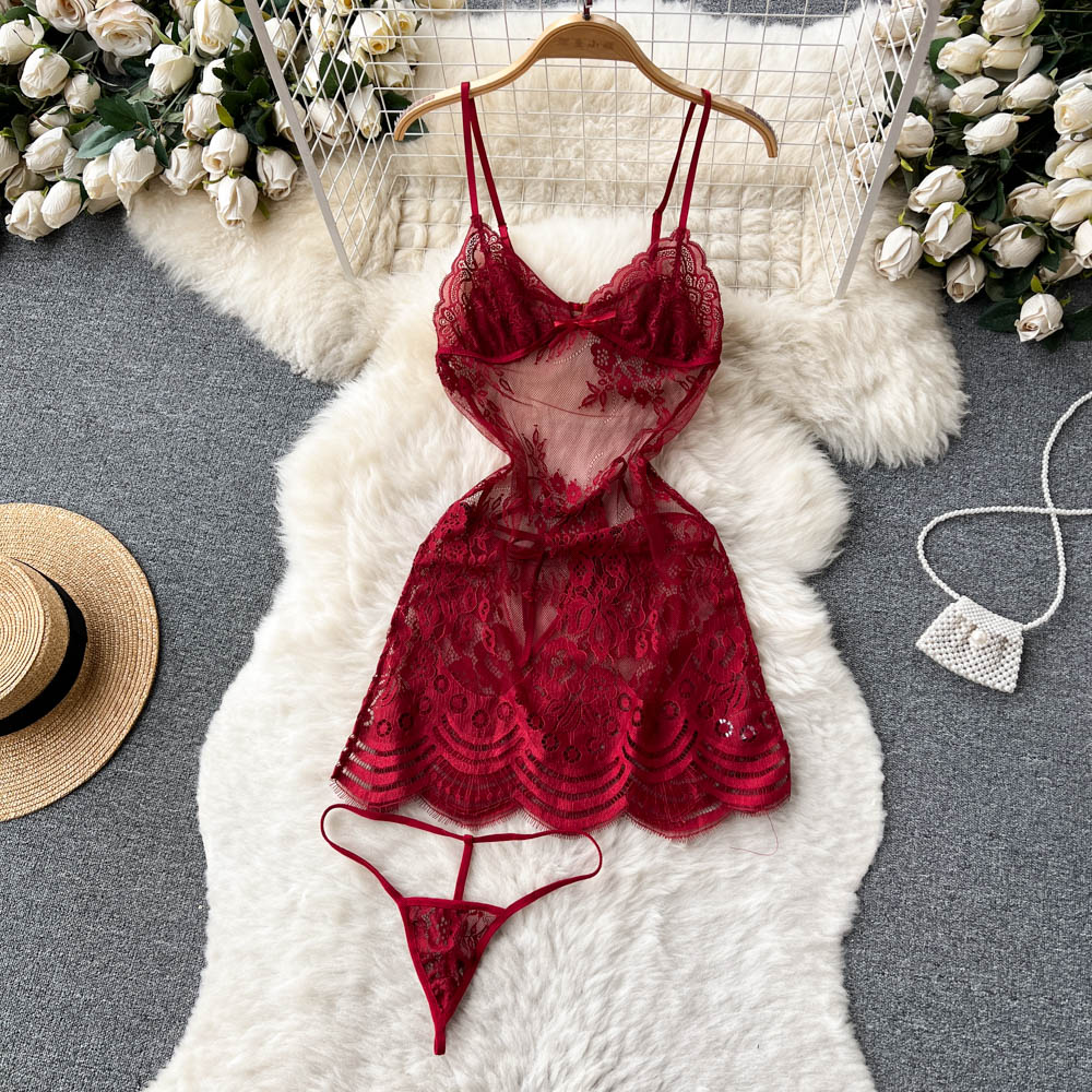 Lauren Two Piece Sheer Mesh Lace Lingerie - Sinderella
