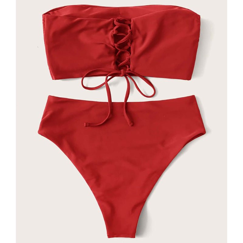 Milumia Women's One Shoulder Bikini Set - High Rise, Contrast Binding Swimwear 2-Piece
