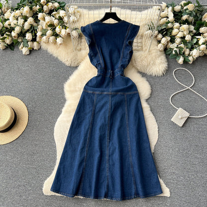 Lylah French Style Vintage Denim Dress - Sinderella