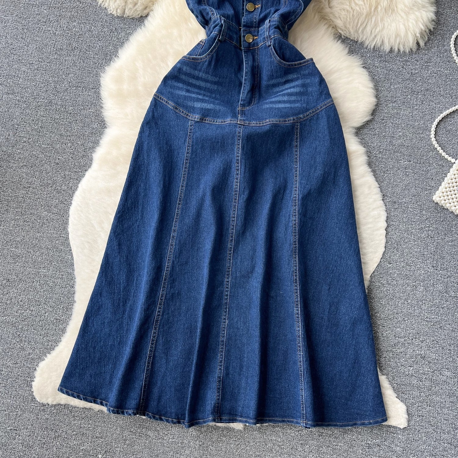 Lylah French Style Vintage Denim Dress - Sinderella